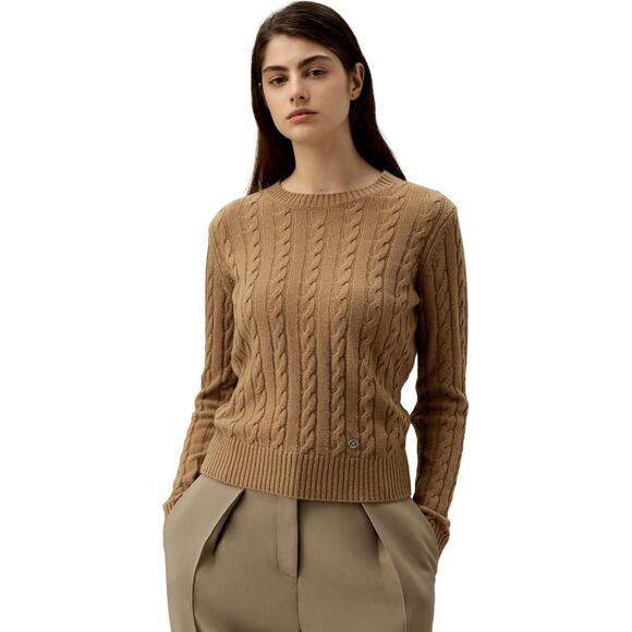 LILYSILK Sweaters - Lilysilk Cashmere Blend Cable Knit Crewneck Pullover Sweater Camel Size L NWT